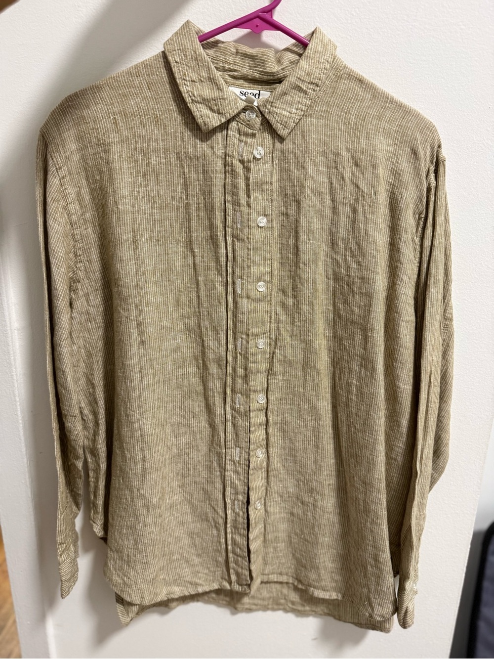 Yellow white stripe Linen Button-Down Shirt